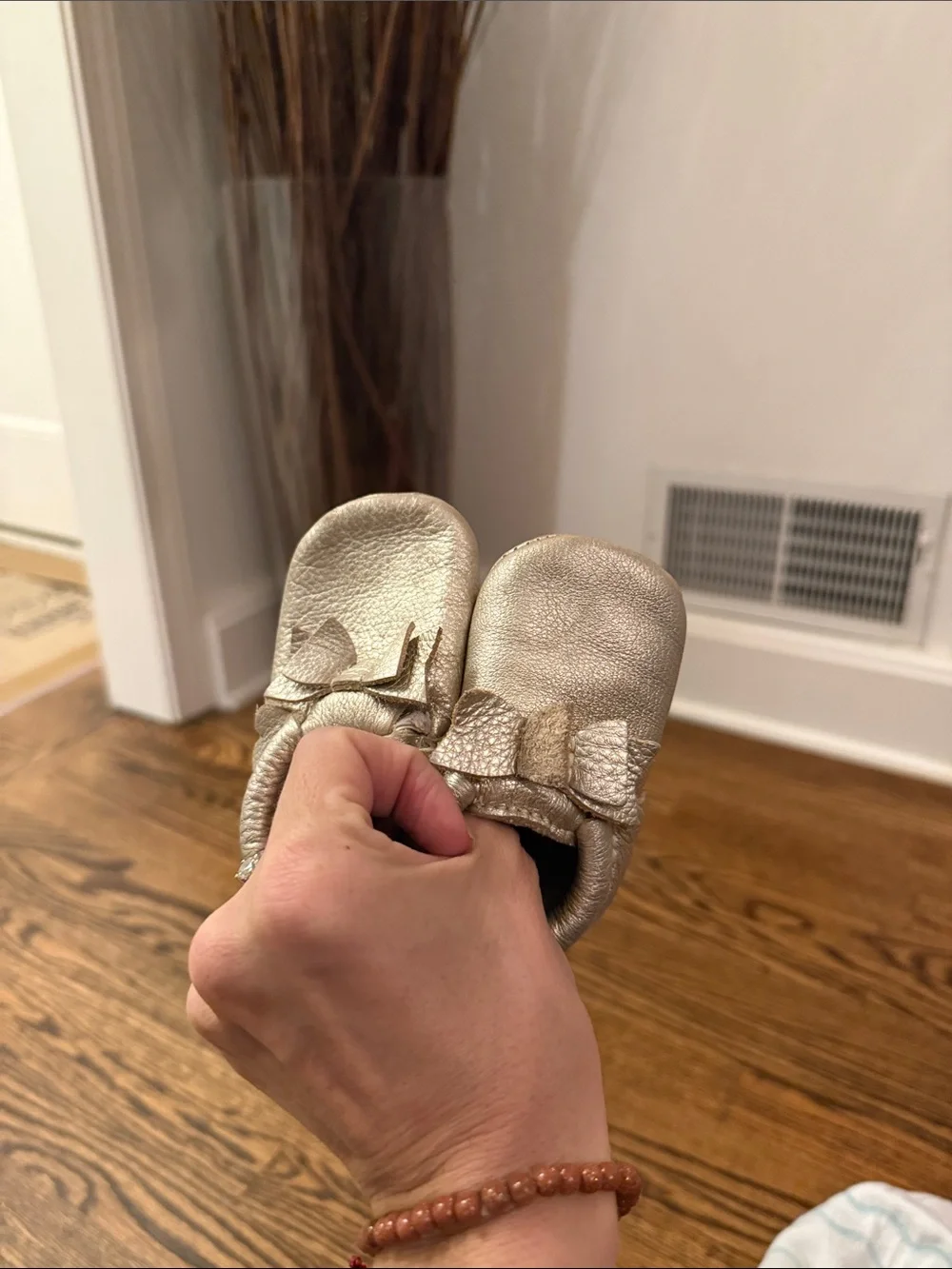 Freshly Picked Metallic Gold Bow Moccasins for Kids